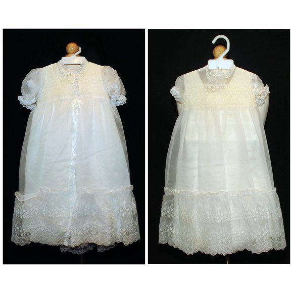 VTG Ivory Christening Baptismal 4-Piece Outfit Gown/Set 0-6M - Picture 3 of 13